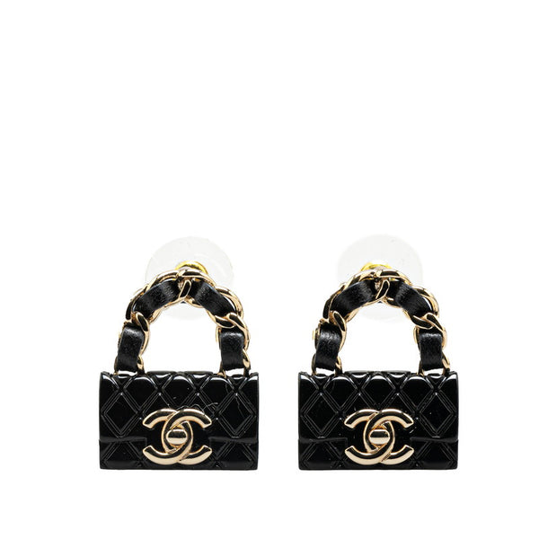 シャネル マトラッセ バッグ モチーフ ココマーク ピアス ブラック プラスチック メッキ レディース CHANEL 【中古】
