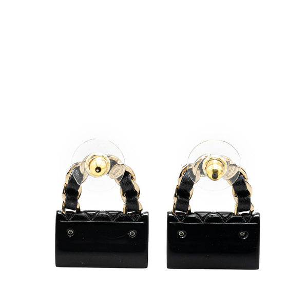 シャネル マトラッセ バッグ モチーフ ココマーク ピアス ブラック プラスチック メッキ レディース CHANEL 【中古】