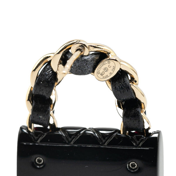 シャネル マトラッセ バッグ モチーフ ココマーク ピアス ブラック プラスチック メッキ レディース CHANEL 【中古】