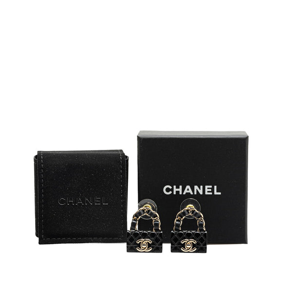 シャネル マトラッセ バッグ モチーフ ココマーク ピアス ブラック プラスチック メッキ レディース CHANEL 【中古】