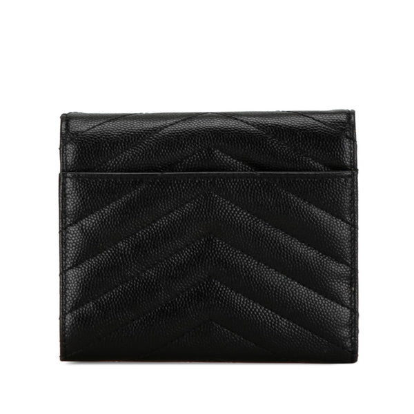 サンローラン YSL モノグラム スリーフォールド 二つ折り財布 コンパクトウォレット ブラック ゴールド レザー レディース SAINT LAURENT 【中古】