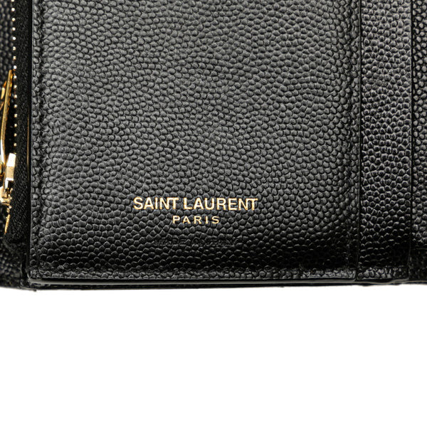 サンローラン YSL モノグラム スリーフォールド 二つ折り財布 コンパクトウォレット ブラック ゴールド レザー レディース SAINT LAURENT 【中古】