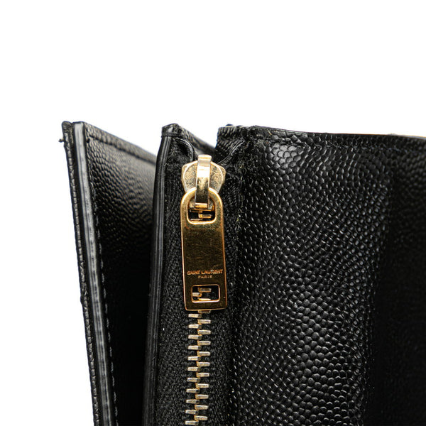 サンローラン YSL モノグラム スリーフォールド 二つ折り財布 コンパクトウォレット ブラック ゴールド レザー レディース SAINT LAURENT 【中古】