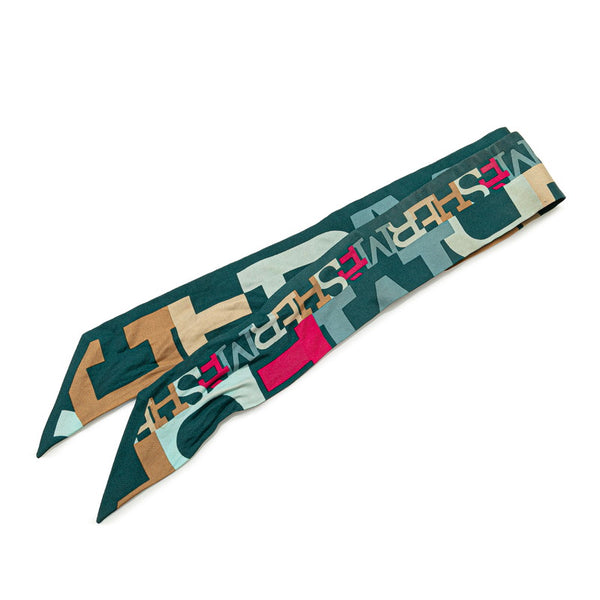 エルメス ツイリー ロゴ スカーフ グリーン マルチカラー シルク レディース HERMES 【中古】