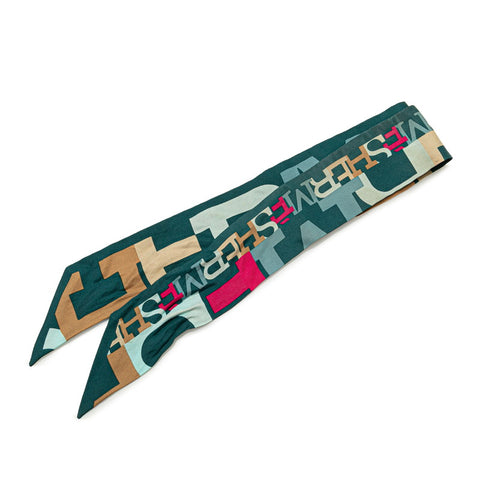 エルメス ツイリー ロゴ スカーフ グリーン マルチカラー シルク レディース HERMES 【中古】