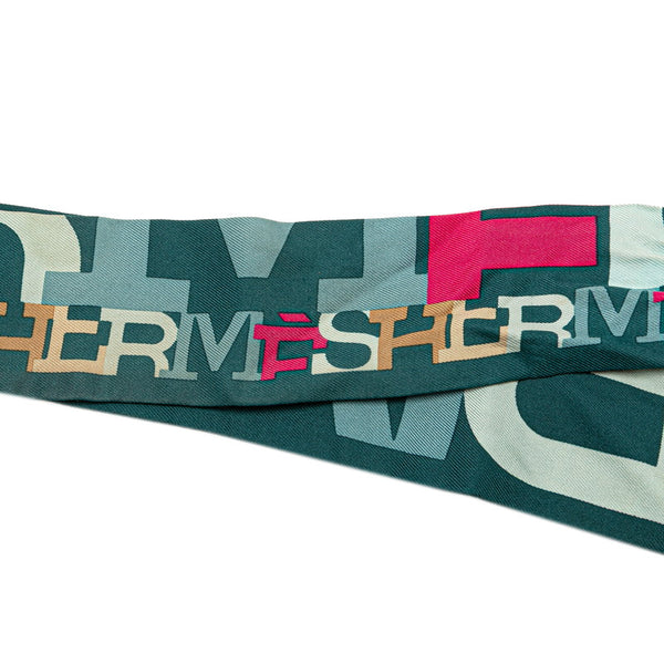 エルメス ツイリー ロゴ スカーフ グリーン マルチカラー シルク レディース HERMES 【中古】