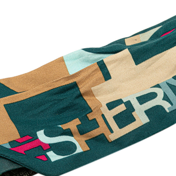 エルメス ツイリー ロゴ スカーフ グリーン マルチカラー シルク レディース HERMES 【中古】