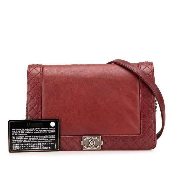 シャネル ボーイシャネル ココマーク チェーン ショルダーバッグ ワインレッド ボルドー ラムスキン レディース CHANEL 【中古】