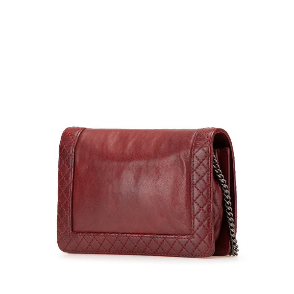 シャネル ボーイシャネル ココマーク チェーン ショルダーバッグ ワインレッド ボルドー ラムスキン レディース CHANEL 【中古】