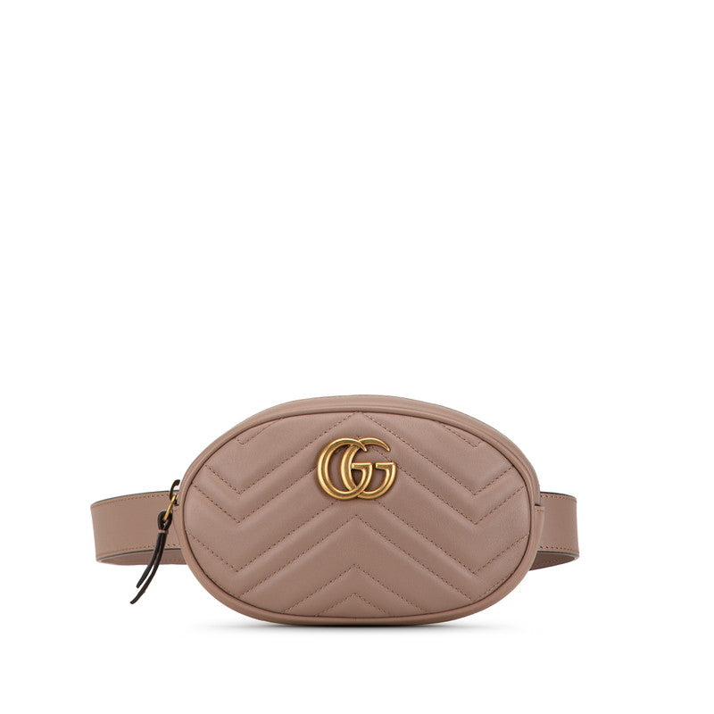 グッチ GGマーモント キルティング ボディバッグ ウエストバッグ 85/34 476434 ブラック レザー レディース GUCCI 【中古】