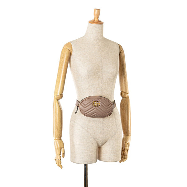 グッチ GGマーモント キルティング ボディバッグ ウエストバッグ 85/34 476434 ブラック レザー レディース GUCCI 【中古】