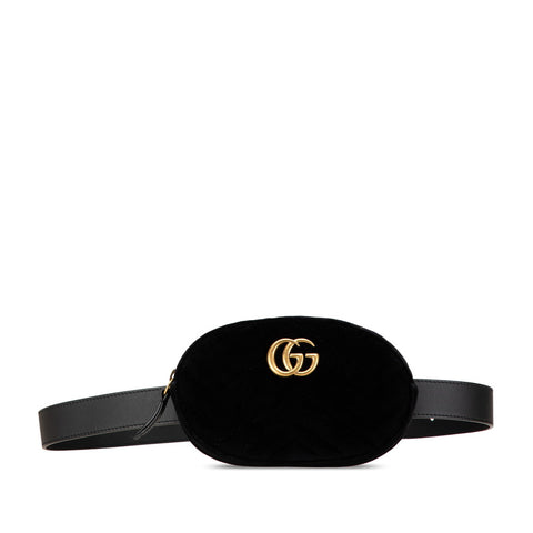 グッチ GGマーモント ウエストバッグ ベルトバッグ 85/34 476434 ブラック ベロア レディース GUCCI 【中古】