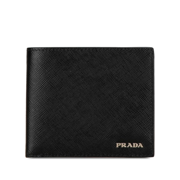 プラダ サフィアーノ 二つ折り財布 ブラック ネイビー レザー メンズ PRADA 【中古】