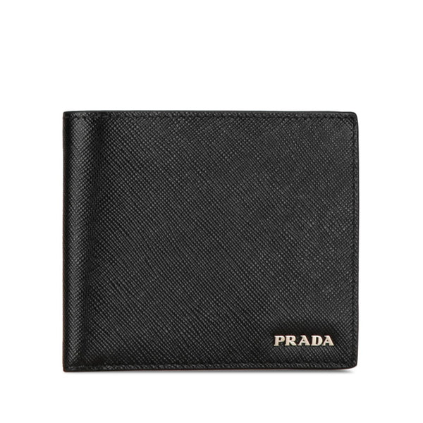 プラダ サフィアーノ 二つ折り財布 ブラック ネイビー レザー メンズ PRADA 【中古】