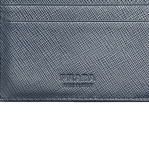 プラダ サフィアーノ 二つ折り財布 ブラック ネイビー レザー メンズ PRADA 【中古】