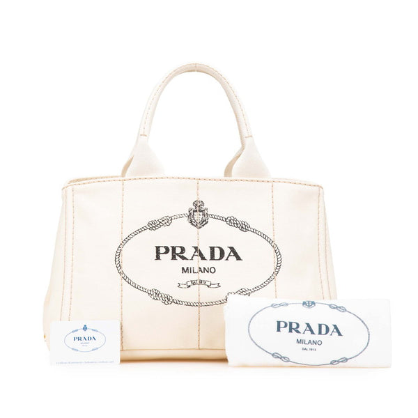 プラダ カナパ M ハンドバッグ トートバッグ BN1877 アイボリー ホワイト キャンバス レディース PRADA 【中古】