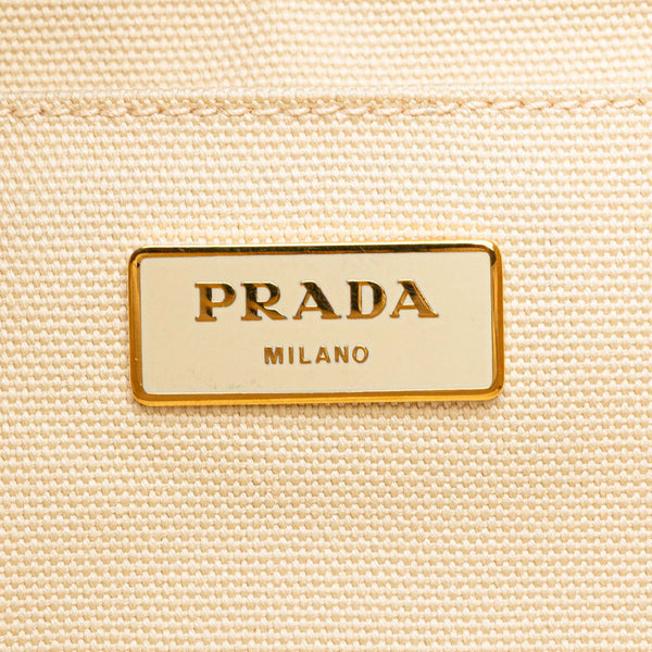 プラダ カナパ M ハンドバッグ トートバッグ BN1877 アイボリー ホワイト キャンバス レディース PRADA 【中古】