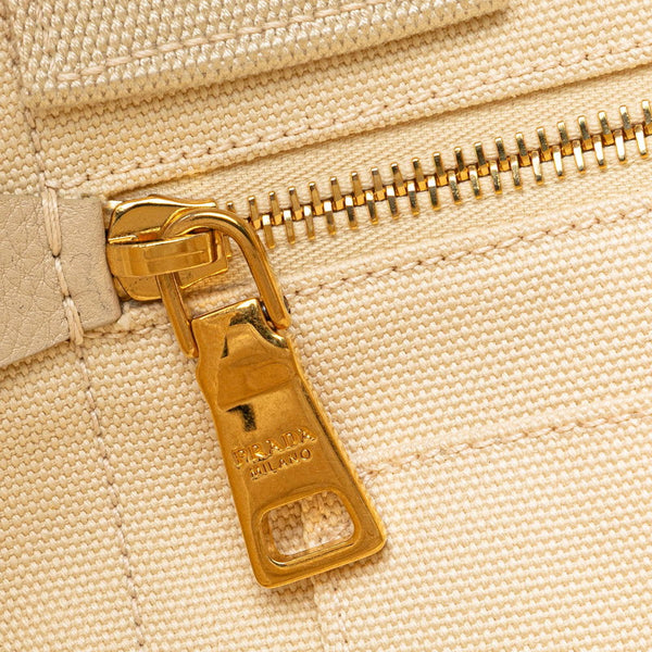 プラダ カナパ M ハンドバッグ トートバッグ BN1877 アイボリー ホワイト キャンバス レディース PRADA 【中古】