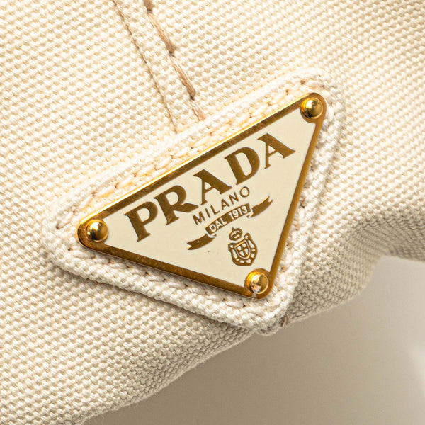 プラダ カナパ M ハンドバッグ トートバッグ BN1877 アイボリー ホワイト キャンバス レディース PRADA 【中古】