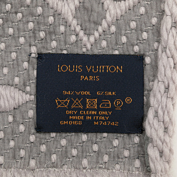 ルイ ヴィトン エシャルプロゴマニア マフラー M74742 グレー グリペルル ウール シルク レディース LOUIS VUITTON 【中古】