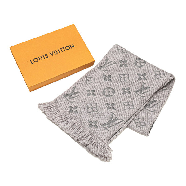 ルイ ヴィトン エシャルプロゴマニア マフラー M74742 グレー グリペルル ウール シルク レディース LOUIS VUITTON 【中古】