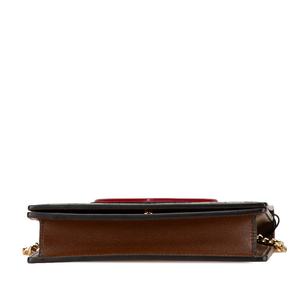 グッチ GGスプリーム ハート モチーフ チェーン ショルダーバッグ 648948 ブラウン レッド PVC レザー レディース GUCCI 【中古】