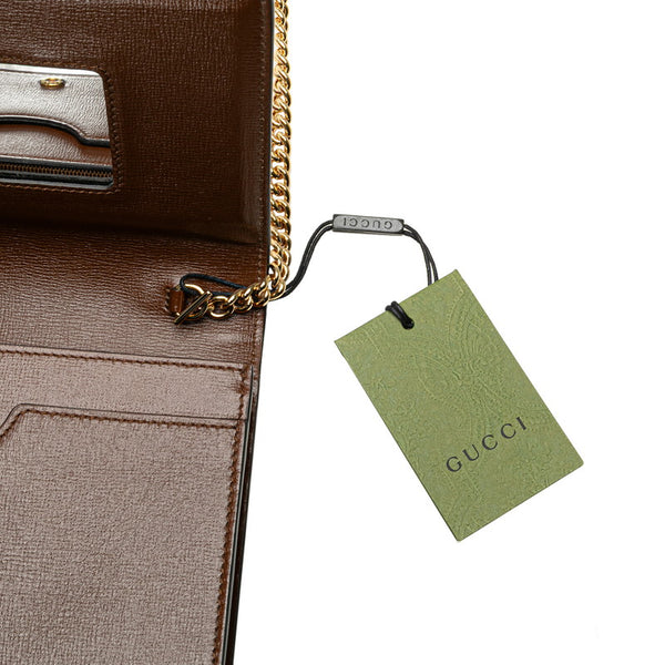 グッチ GGスプリーム ハート モチーフ チェーン ショルダーバッグ 648948 ブラウン レッド PVC レザー レディース GUCCI 【中古】