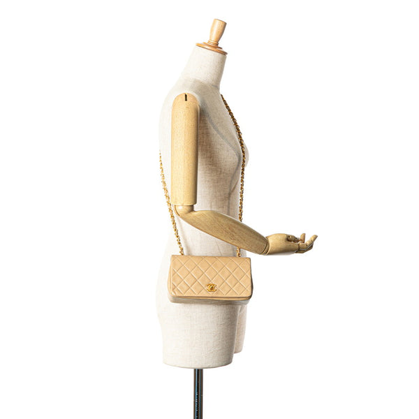 シャネル ココマーク マトラッセ フルフラップ チェーン ショルダーバッグ  ベージュ ラムスキン レディース CHANEL 【中古】