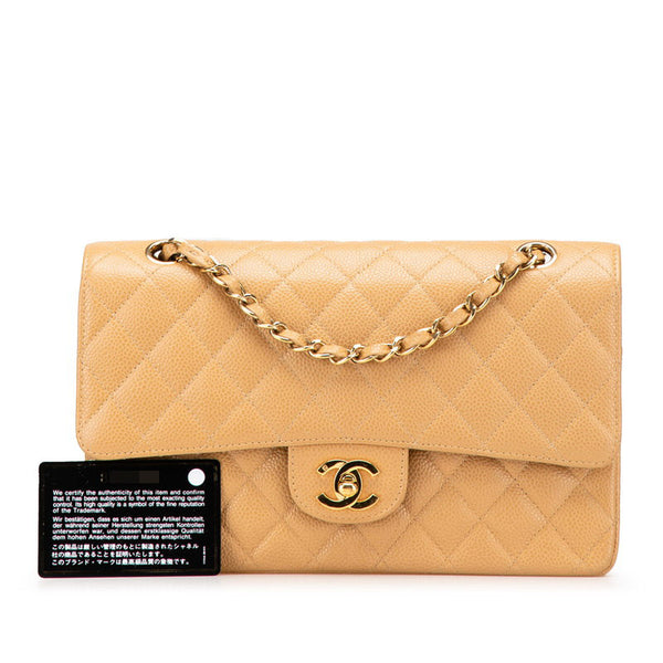 シャネル マトラッセ25 ダブルフラップ ココマーク チェーン ショルダーバッグ ベージュ キャビアスキン レディース CHANEL 【中古】