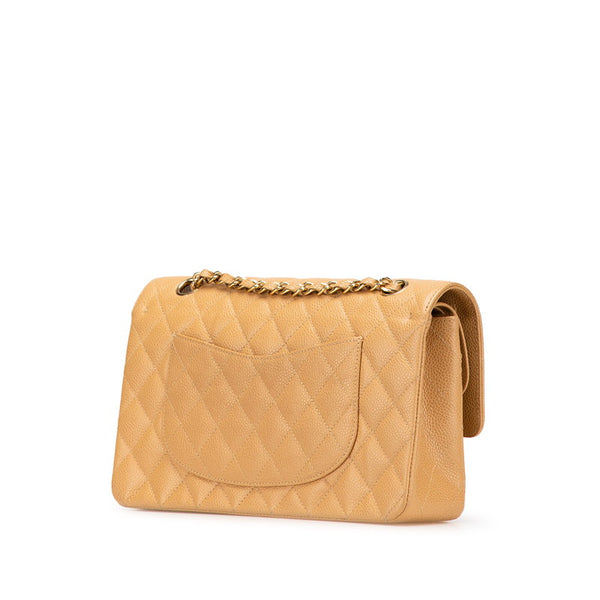 シャネル マトラッセ25 ダブルフラップ ココマーク チェーン ショルダーバッグ ベージュ キャビアスキン レディース CHANEL 【中古】