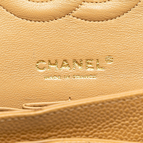 シャネル マトラッセ25 ダブルフラップ ココマーク チェーン ショルダーバッグ ベージュ キャビアスキン レディース CHANEL 【中古】