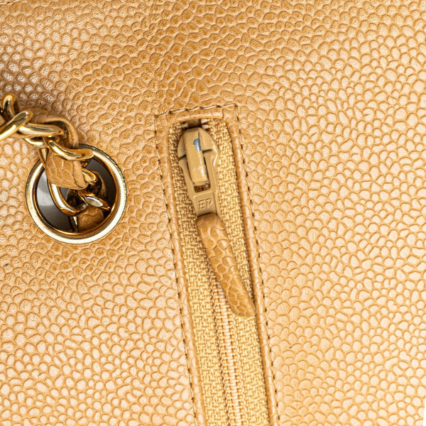 シャネル マトラッセ25 ダブルフラップ ココマーク チェーン ショルダーバッグ ベージュ キャビアスキン レディース CHANEL 【中古】