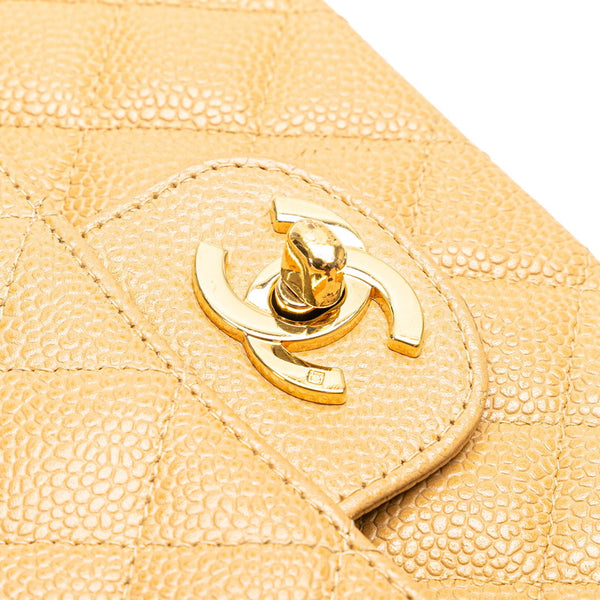 シャネル マトラッセ25 ダブルフラップ ココマーク チェーン ショルダーバッグ ベージュ キャビアスキン レディース CHANEL 【中古】