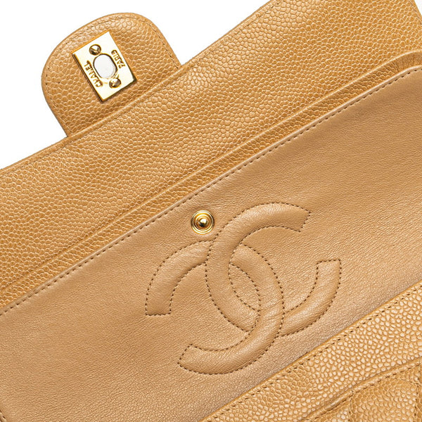 シャネル マトラッセ25 ダブルフラップ ココマーク チェーン ショルダーバッグ ベージュ キャビアスキン レディース CHANEL 【中古】