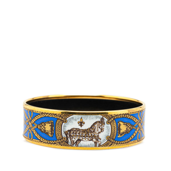 エルメス エマイユGM ホース 馬 バングル ゴールド ブルー マルチカラー メッキ レディース HERMES 【中古】