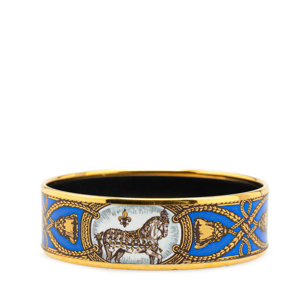 エルメス エマイユGM ホース 馬 バングル ゴールド ブルー マルチカラー メッキ レディース HERMES 【中古】