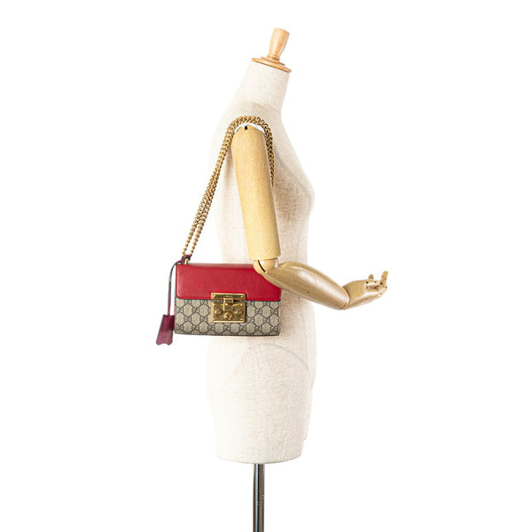 グッチ GGスプリーム チェーン ショルダーバッグ  409487 レッド ベージュ PVC レザー レディース GUCCI 【中古】