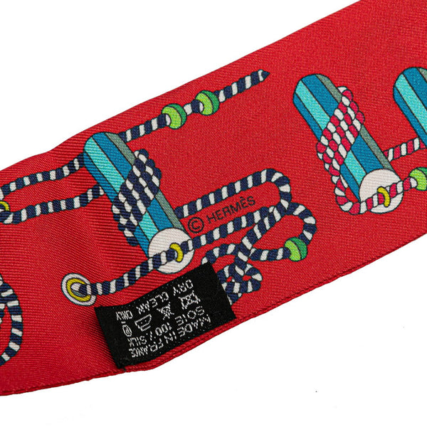 エルメス ツイリー cordages コルダージュ ロープ スカーフ レッド マルチカラー シルク レディース HERMES 【中古】