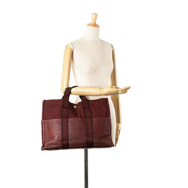 エルメス フールトゥ トートMM トートバッグ ワインレッド キャンバス レザー レディース HERMES 【中古】
