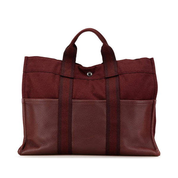 エルメス フールトゥ トートMM トートバッグ ワインレッド キャンバス レザー レディース HERMES 【中古】