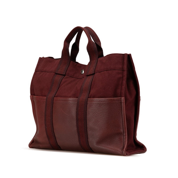 エルメス フールトゥ トートMM トートバッグ ワインレッド キャンバス レザー レディース HERMES 【中古】