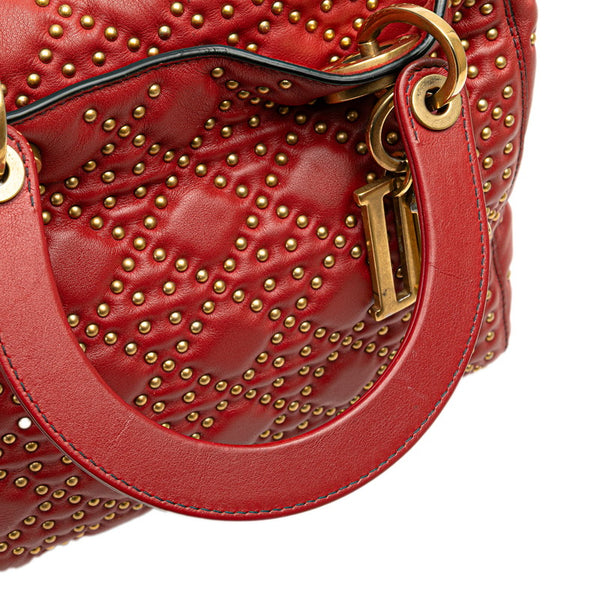 ディオール カナージュ レディディオール スタッズ ハンドバッグ ショルダーバッグ 2WAY レッド レザー レディース Dior 【中古】