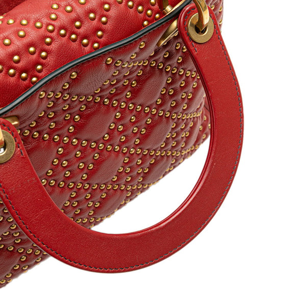 ディオール カナージュ レディディオール スタッズ ハンドバッグ ショルダーバッグ 2WAY レッド レザー レディース Dior 【中古】
