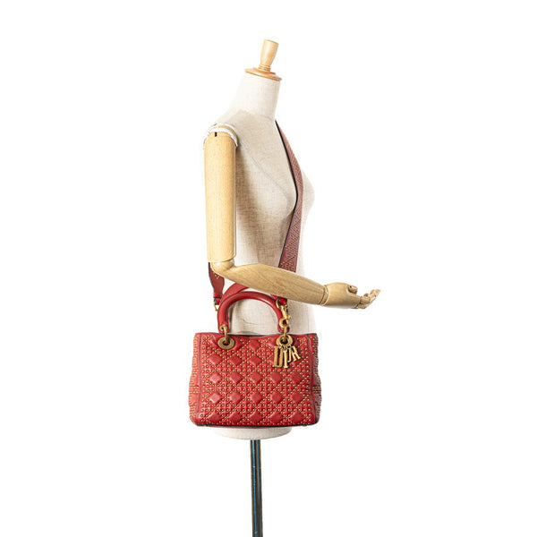 ディオール カナージュ レディディオール スタッズ ハンドバッグ ショルダーバッグ 2WAY レッド レザー レディース Dior 【中古】