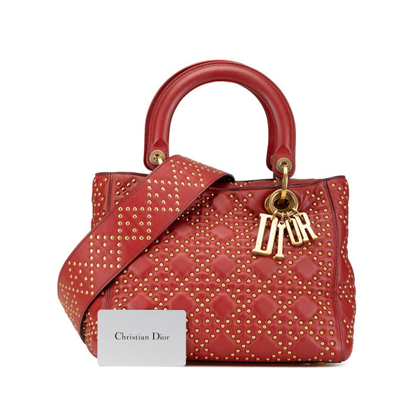 ディオール カナージュ レディディオール スタッズ ハンドバッグ ショルダーバッグ 2WAY レッド レザー レディース Dior 【中古】