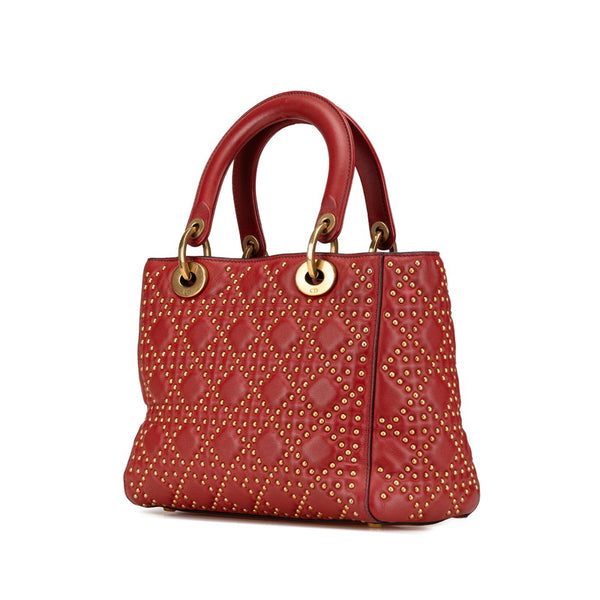 ディオール カナージュ レディディオール スタッズ ハンドバッグ ショルダーバッグ 2WAY レッド レザー レディース Dior 【中古】