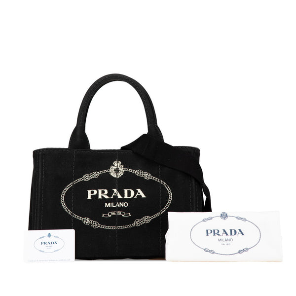 プラダ 三角ロゴプレート カナパ ミニ ハンドバッグ トートバッグ 2WAY 1BG439 ブラック キャンバス レディース PRADA 【中古】