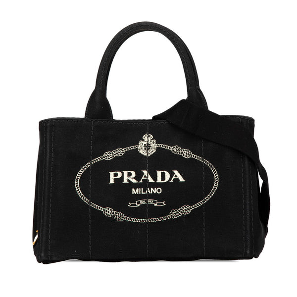 プラダ 三角ロゴプレート カナパ ミニ ハンドバッグ トートバッグ 2WAY 1BG439 ブラック キャンバス レディース PRADA 【中古】