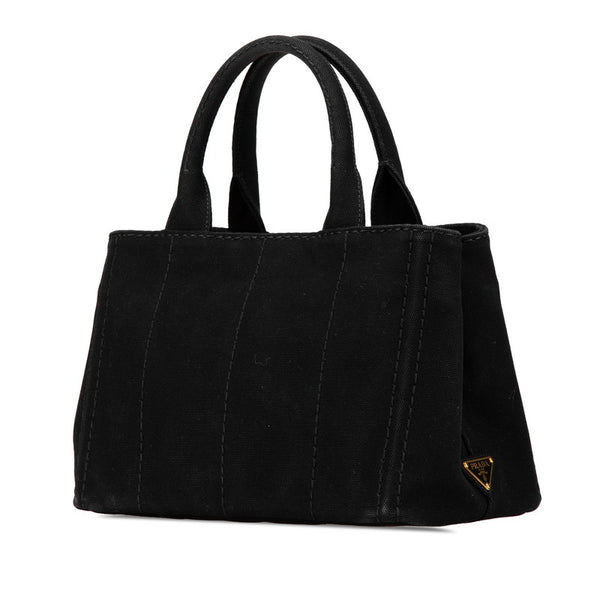 プラダ 三角ロゴプレート カナパ ミニ ハンドバッグ トートバッグ 2WAY 1BG439 ブラック キャンバス レディース PRADA 【中古】