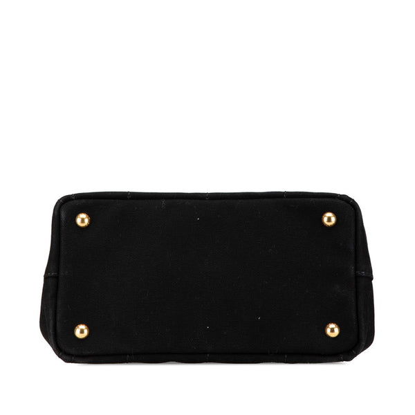 プラダ 三角ロゴプレート カナパ ミニ ハンドバッグ トートバッグ 2WAY 1BG439 ブラック キャンバス レディース PRADA 【中古】